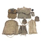 Seven various Silver plated mesh purses,