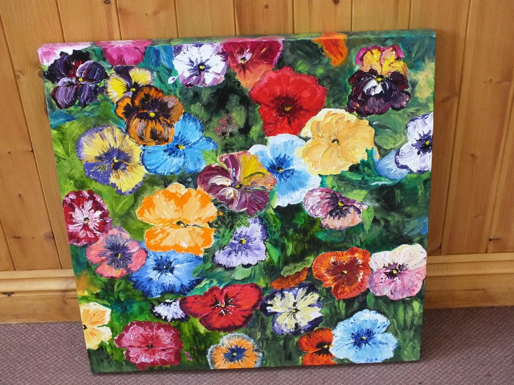 A modern oil on canvas of flowers,