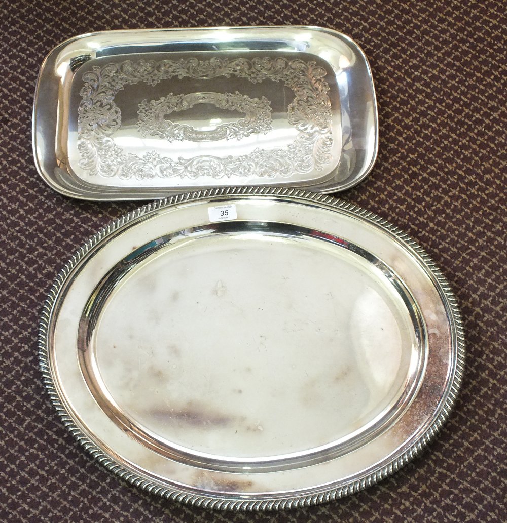Two large oval and rectangular Silver plated trays