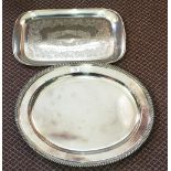Two large oval and rectangular Silver plated trays