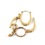 A pair of 9ct Gold hoop earrings (one as found) and other yellow metal