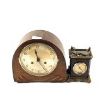 An Oak striking mantel clock and one other