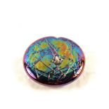 A John Ditchfield iridescent glass paperweight with frog design, signed J.