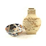 A Japanese bird and floral vase plus and Imari bowl (cracked)
