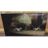 Frank Cassell, pair of unframed oils on canvas of dogs at play,