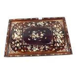 A Chinese Rosewood rectangular tea tray with extensive Mother of Pearl floral inlays,