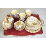 A Lingard Webster crinoline lady tea set with heart shaped teapot