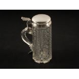 A 19th Century Danish Silver and cut glass cylindrical tankard,
