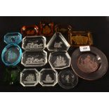 Fifteen Intaglio glass pin dishes,