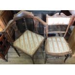 An Edwardian Mahogany corner chair and a bedroom chair