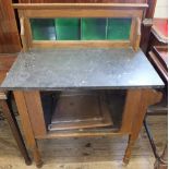 An Oak marble top tiled washstand