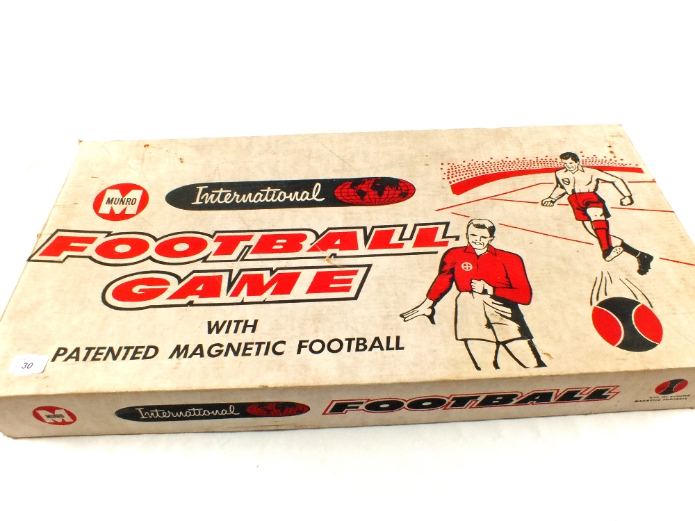 A boxed Munro International Football game