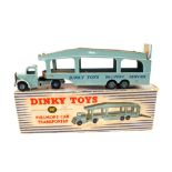 A boxed Dinky 982 Pullmore car transporter with blue cab and back,