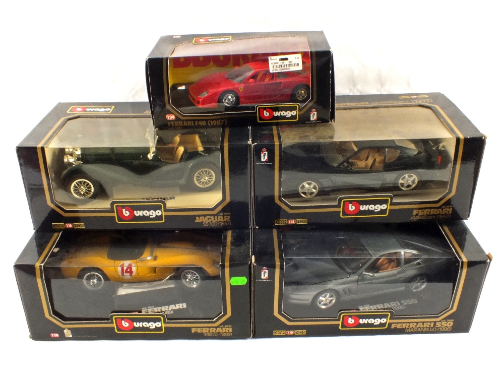 Five large boxed Burago models