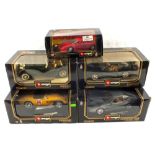 Five large boxed Burago models