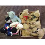 Two boxes of soft bears and knitted toys etc