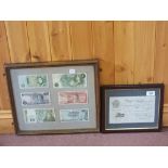 A framed white £5 note,