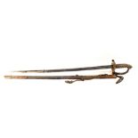 A Victorian '1845' Infantry officers sword in its brass mounted leather scabbard
