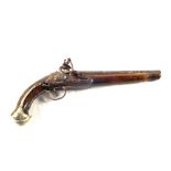 A Turkish flintlock single shot pistol 8" barrel,