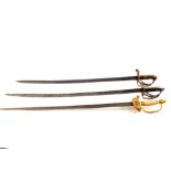 Two '1821' Cavalry swords with a '1796' example (no scabbards)