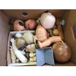 Various porcelain and other dolls heads and body parts