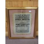 A framed silk Royalty theatre poster including 'Whitington Junior' and 'His Sensation cat',