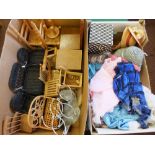 Two boxes of dolls furniture and clothes