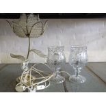 A pair of cut glass table lamps and one other