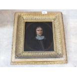 An unsigned oil, oval portrait on panel of a gentleman in gilded frame,
