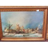 Phillip Harvey, oil on board of Great Yarmouth harbour in 1828, dated 1976,