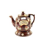 A Victorian Barge ware teapot on stand (chipped handle)