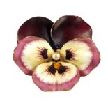 A 14ct Gold enamelled pansy brooch with Seed Pearl to centre