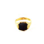A 15ct Gold blood stone set signet ring with chased shoulder,