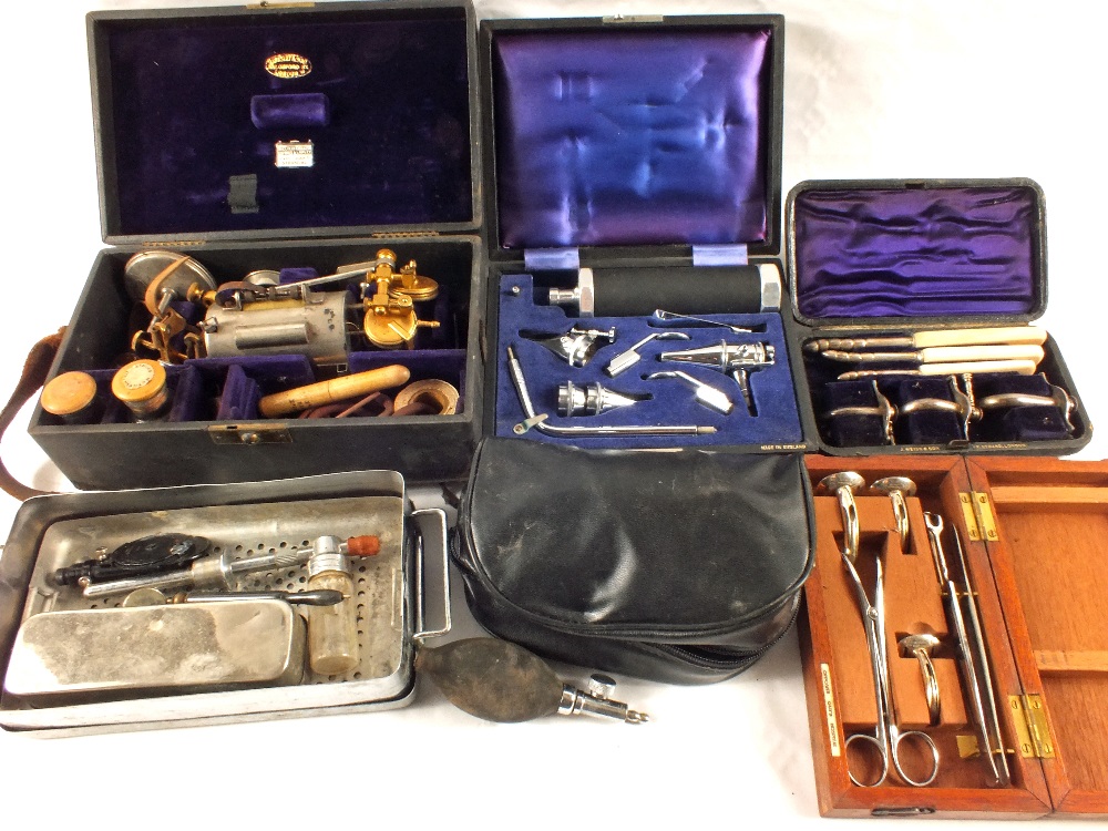 Various vintage cased medical instruments, Down Bros, F.