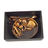 A selection of yellow metal jewellery including a 9ct metal core bangle and a 9ct Gold back and