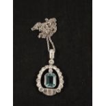 A large Aquamarine and Diamond set pendant, the central large Aquamarine, approx 3.