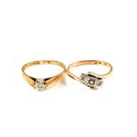 Two 9ct Gold illusion set Diamond rings (one misshapen)