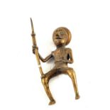 A Nigerian Bronze crouching figure with spear,