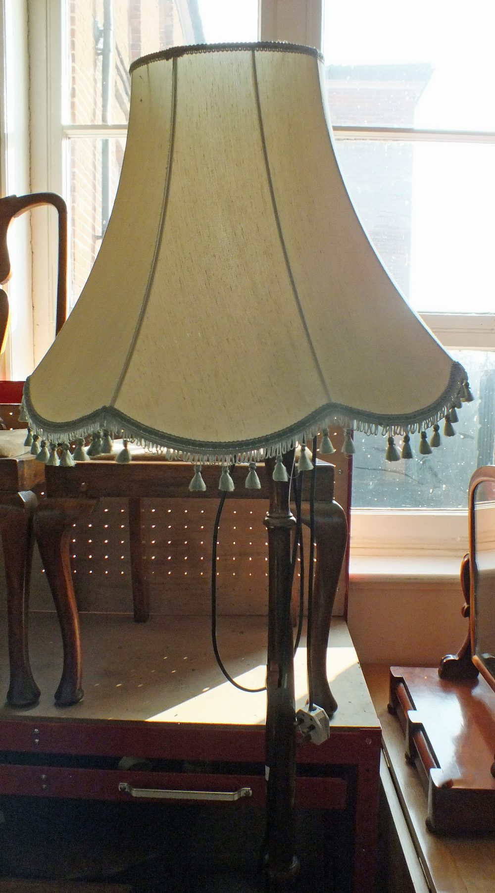 A stripped standard lamp, two Queen Anne style chairs, - Image 4 of 4