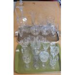 A claret jug and various 19th Century glasses (two trays)