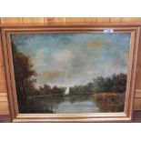 A 19th Century oil on canvas of a lake scene, signed Lionel,