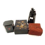 A Royal Doulton Sandeman Port flask, lacquer box,