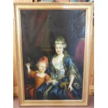 An oil on canvas of a seated period lady and child, bears signature Tom Keating,