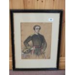 Chalk and watercolour of a Royal Artillery Officer, signed and dated 1856,