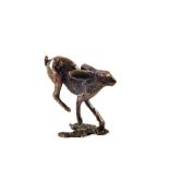 A miniature solid Bronze figure of a hare running,