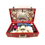 A Brexton red fully fitted picnic case