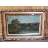 Allam, oil on canvas of a river village scene, signed lower left,