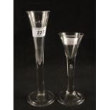 A Georgian wine glass with conical bowl, plain stem and folded foot,