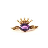 A Gold Amethyst and pearl set brooch,