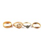 Three 9ct Gold rings to include a wedding band and a 9ct Gold and Silver white stone set ring